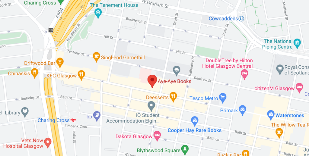 Map showing location of Aye-Aye Books with link to google maps